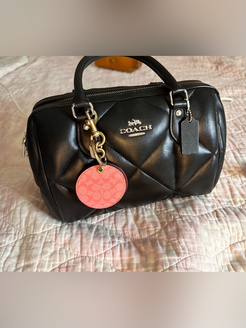 Coach | Pink Leather Double Round Monogrammed Keychain Mirror